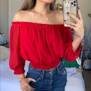 Bebe crimson red off shoulder blouse XXS